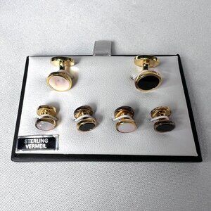 DAVID DONAHUE 14K GP Reversible Mother of Pearl and Onyx Cufflinks set W/4studs